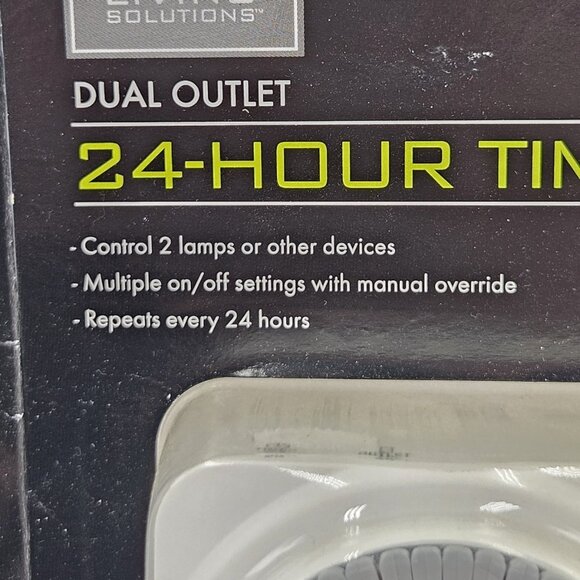 Lot Of 2 New Living Solutions Dual Outlet 24 Hour Timer For 2 Prong Plug Outlet - Picture 3 of 6